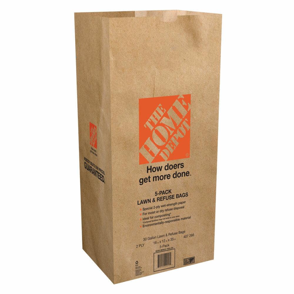 The Home Depot 30 Gal. Paper Lawn and Leaf Bags - 50 Count 30GPLLB50C ...