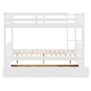 Cristal White Full Over Full Bunk Bed with Trundle, Convertible to 2 Full Size Platform Bed