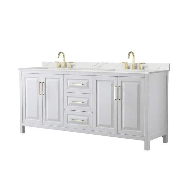Wyndham Collection Daria 80 in. W. x 22 in. D x 35.75 in. H Double Bath Vanity in White with Giotto Quartz Top
