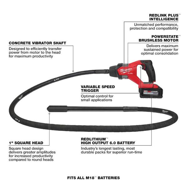 M18 FUEL 18V Lithium-Ion Brushless Cordless 8 ft. Concrete Pencil Vibrator Kit with (2) 6.0 Ah Battery