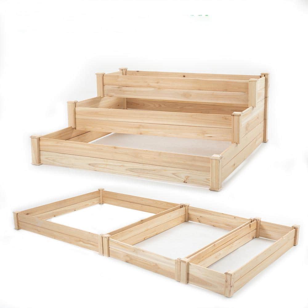 48.6 x 48.6 x 21 in. Natural Color Wood Outdoor Raised Garden Bed, Elevated