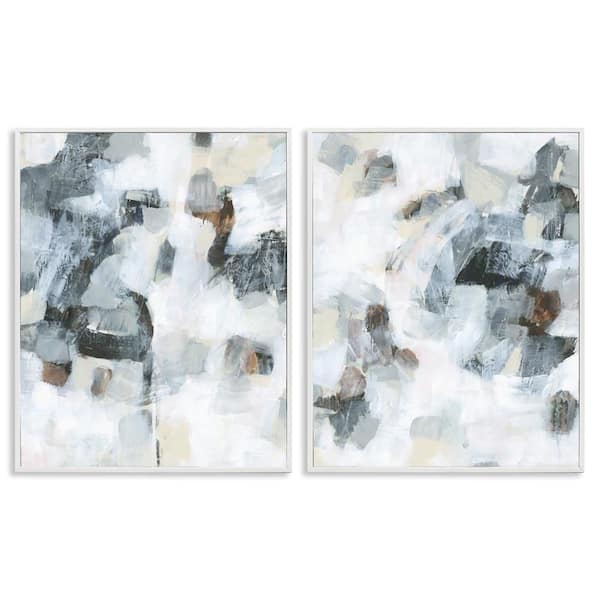 Stupell Industries Grey Faded Abstraction by June Erica Vess 2 Pieces White Framed Abstract Giclee Art Print 20 in. x 16 in.