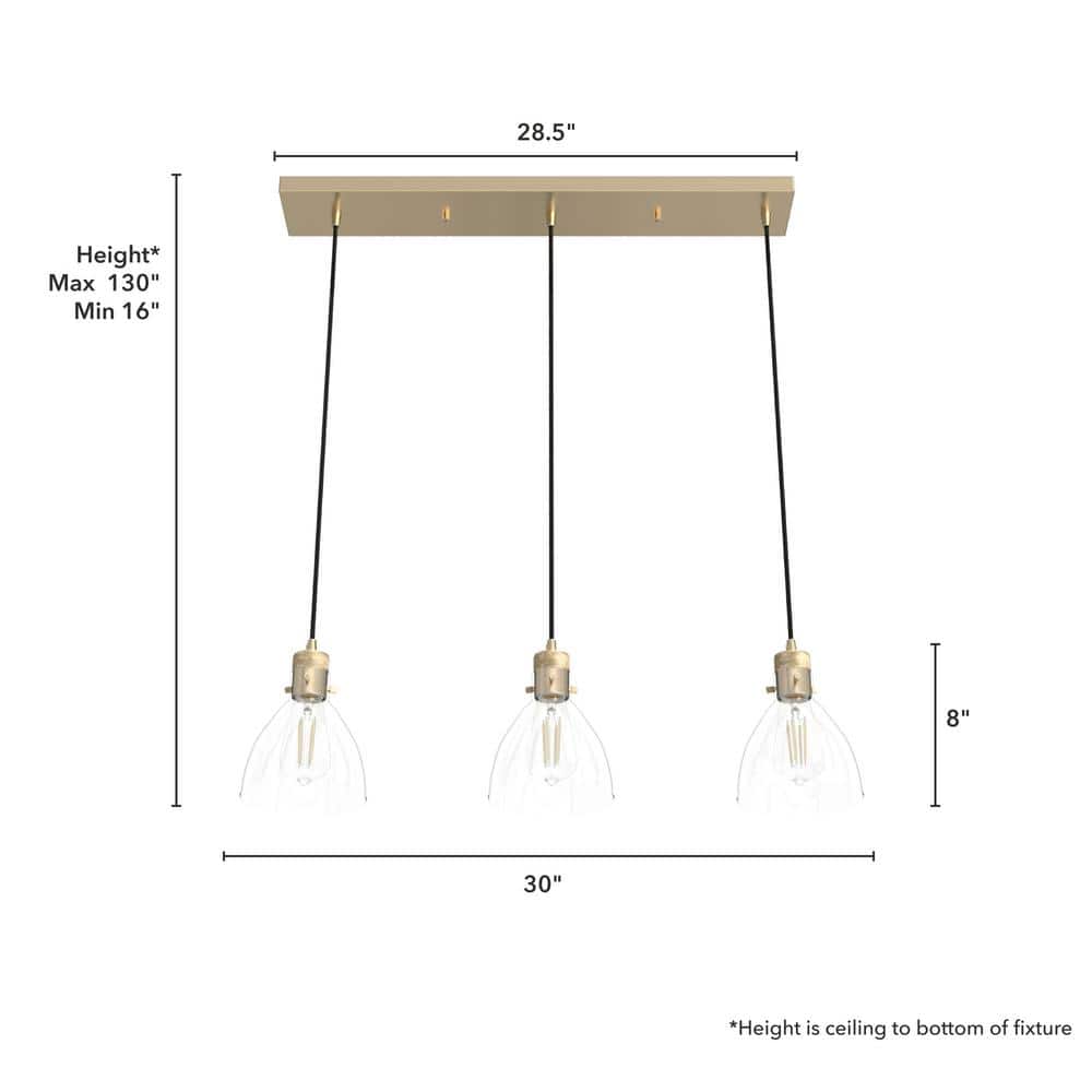 Alturas Gold 30" Linear LED Cluster Pendant with Clear Glass