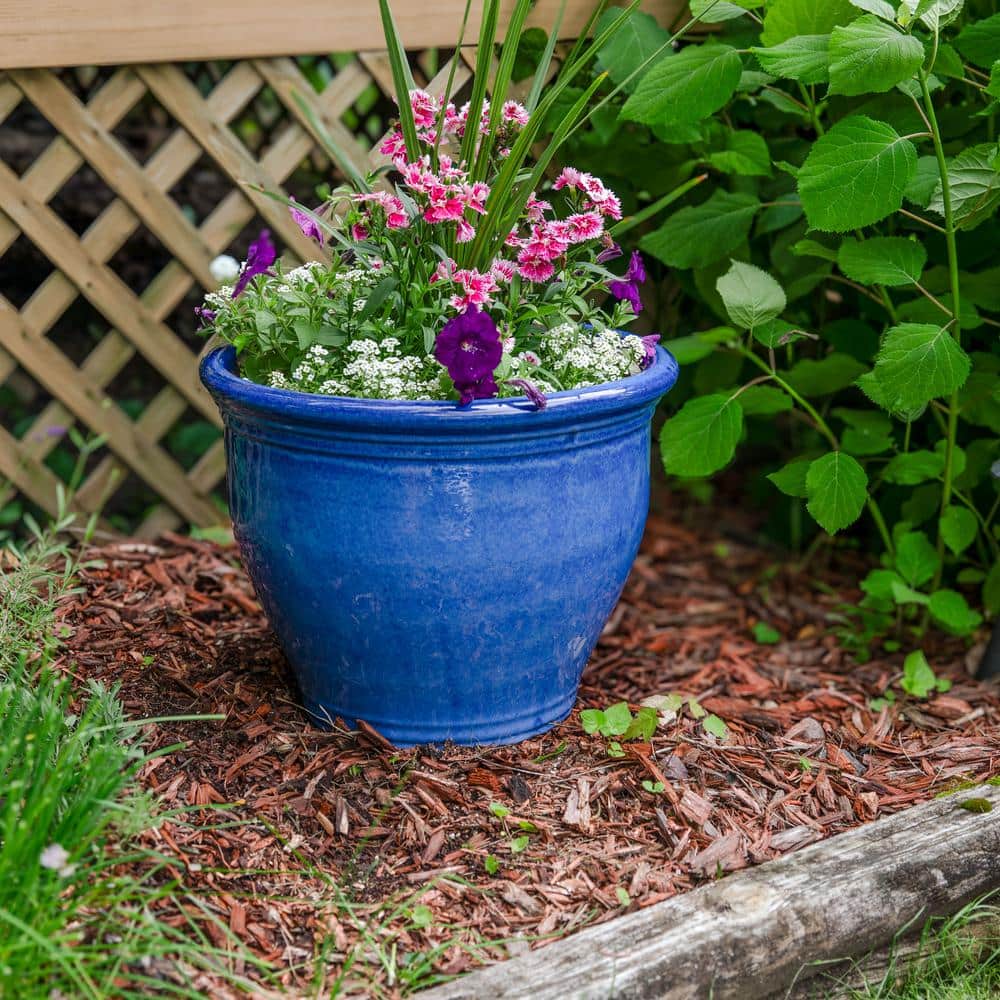 Imperial Blue Large Ceramic Indoor/Outdoor Planter with Glazed Finish