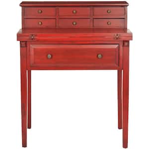 29.7 in. Egyptian Red Rectangular 7 -Drawer Secretary Desk with File Storage