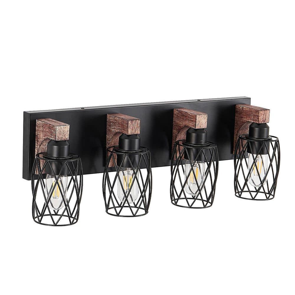 24.3 in. Industrial Vintage 4-Light Bathroom Vanity Light, Black Cage Wall Lighting Fixture (Bulb Not Included) price history on PriceWatchPro