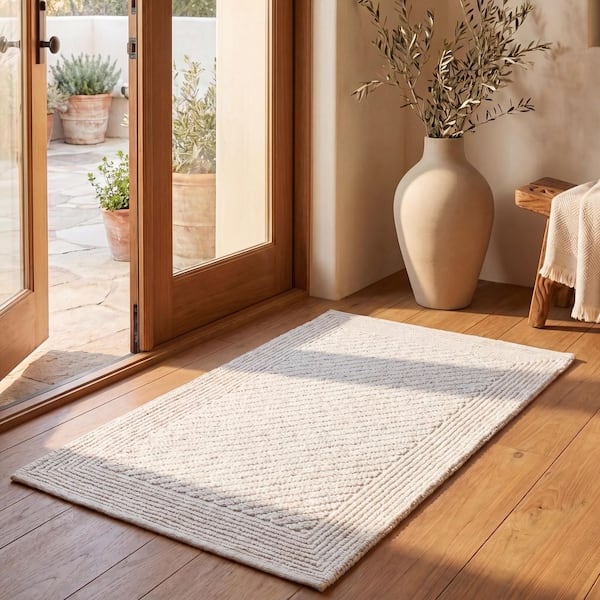 Natura 2 ft. x 3 ft. Ivory High-Low Striped Area Rug