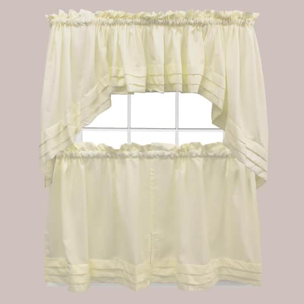 Saturday Knight Natural Solid Rod Pocket Curtain - 57 in. W x 24 in. L (Set of 2)