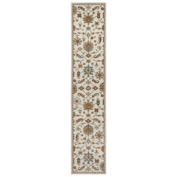 2 X 12 Ivory, Gray, Orange Oriental Washable Area Rug Runner Rug