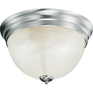 Troy 11 in. Brushed Nickel Semi-Flush Mount with Alabaster Glass Bowl