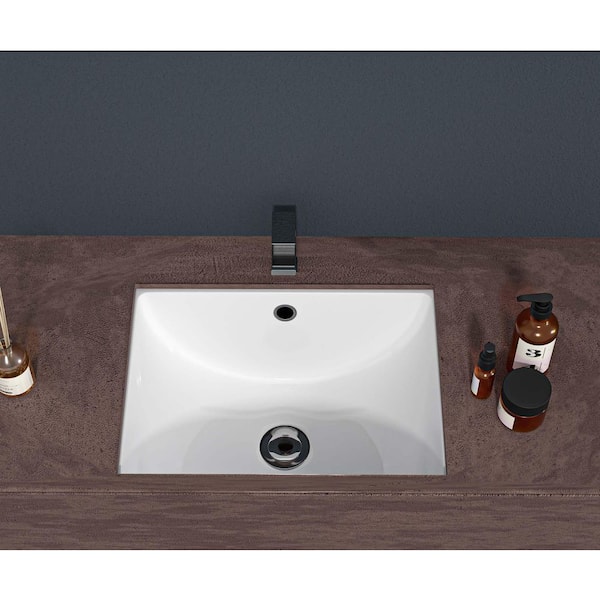 20 in. Undermount Rectangular Bathroom Sink with Overflow in White Ceramic, 20.25 in. x 15 in. Undermount Bathroom Sink