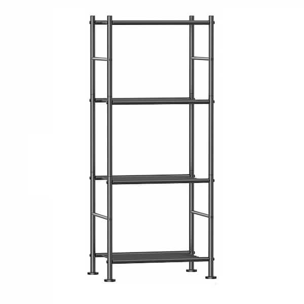 4-Tier 18 in. W 44 in. H x 12 in. D Alloy Steel Rectangular Shelf in Black with Adjustable Leveling Feet