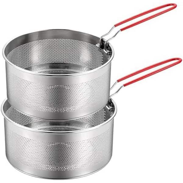 Stainless Steel Pasta Strainer Set of 2 with Removable Handle, 2-qt. Capacity, Silver, Kitchen Colander for Draining