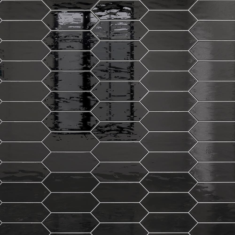 Taylor Black Polished Ceramic Picket Wall Tile 4x12