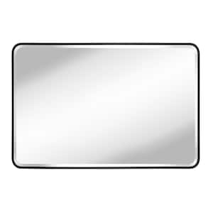 27 in. W x 40 in. H Rounded Rectangular Aluminum Frame Beveled Glass Wall Mounted Bathroom Vanity Mirror in Black