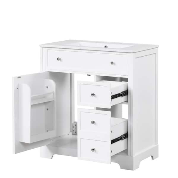 Xzkai 30 in. W x 18.3 in. D x 34 in. H Single Sink Bath Vanity in White with White Ceramic Top
