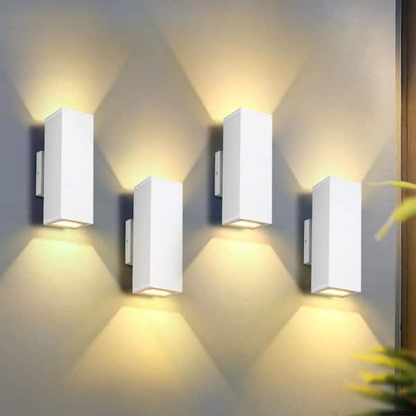 2-Light Dimmable Rectangular White Indoor/Outdoor LED Wall Light, Up/Down Outdoor Wall Lantern Sconce(4-Pack)