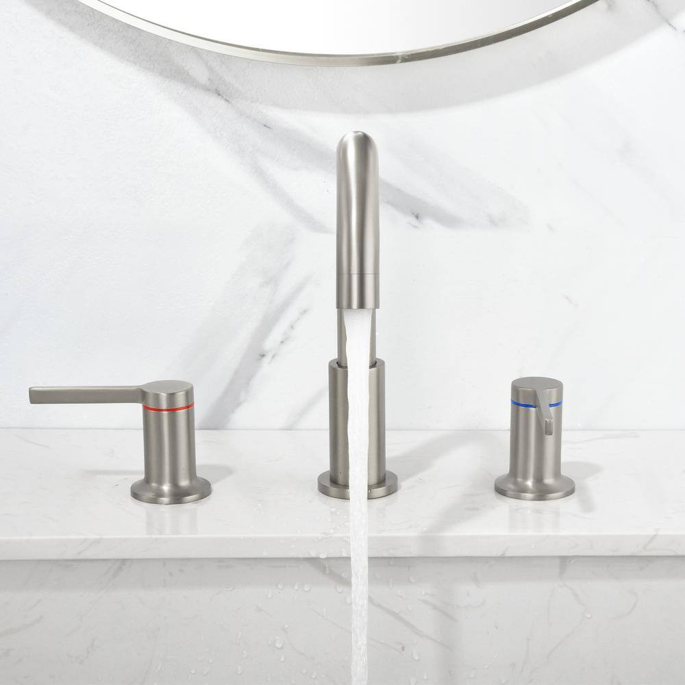 Brushed Nickel 8-Inch Widespread Double Handle Bathroom Faucet