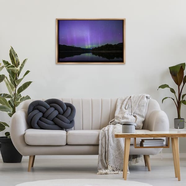 Luminous Purple Northern Lights by Nancy Crowell Brown Floater Frame Nature Graphic Art Print 21 in. x 31 in.
