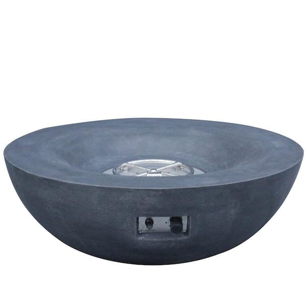 65000 BTU Black Grey Concrete Propane Gas Outdoor Fire Pit Bowl with Fabric Cover 42 in.