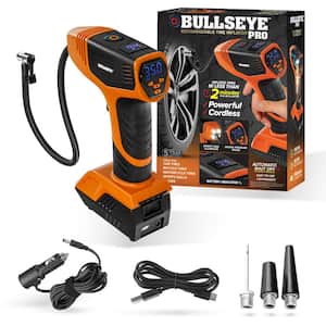 BULLSEYE Pro 150 PSI Cordless Handheld Rechargeable Tire Inflator with Digital Pressure Gauge and Battery Indicator