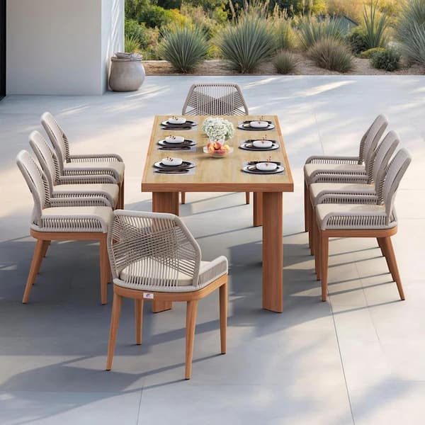 PURPLE LEAF 9-Piece Aluminum Outdoor Dining Set Teak Patio
