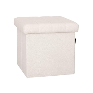 Seville Classics White Boucle Textured Fabric Cube Square Storage Ottoman, 15.7 in. W x 15.7 in. D x 15.7 in. H