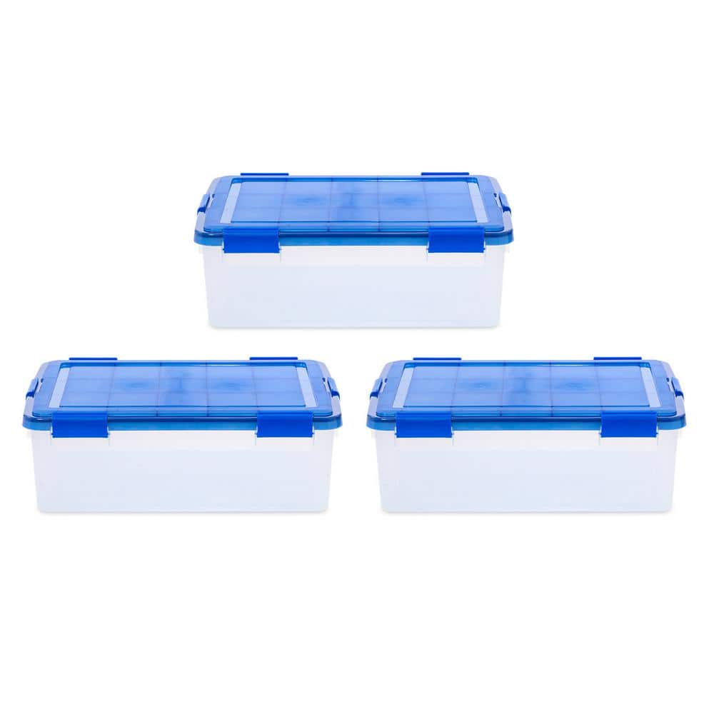 IRIS 18 Gal. WeatherPro Clear Plastic Storage Box with Blue Lid (3