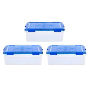 10 Gal. WeatherPro Clear Plastic Storage Box with Blue Lid (3-Pack)
