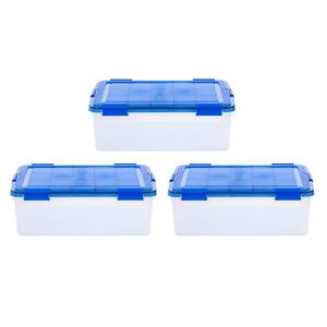 10 Gal. Element Resistant Clear Plastic Storage Box with Blue Lid (3-Pack)