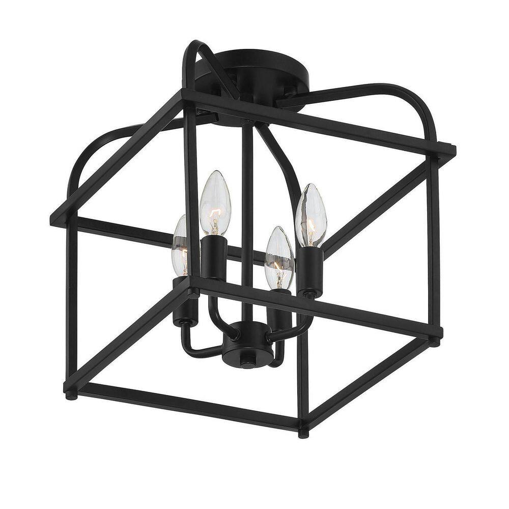 Geometric Charm 4-Light Matte Black Semi-Flush Ceiling Fixture