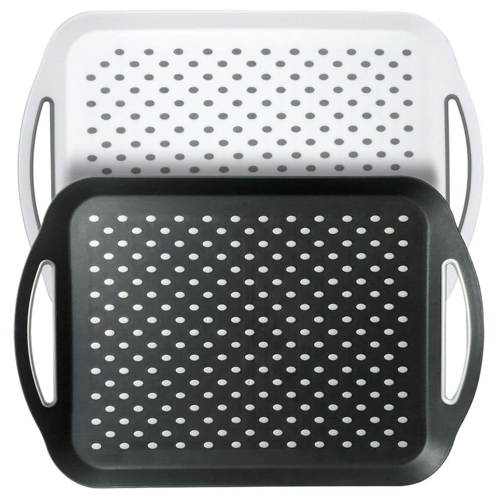 Black and White 17.8 in. x 12.5 in. x 1.5 in. Plastic Large Anti-Slip Serving Tray with Handles for Dinning Set of 2 price history on PriceWatchPro