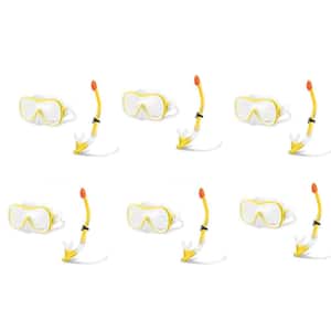 Yellow Wave Rider Hypoallergenic Plastic Latex Free Mask and Easy Flow Snorkel Set (6-Pack)