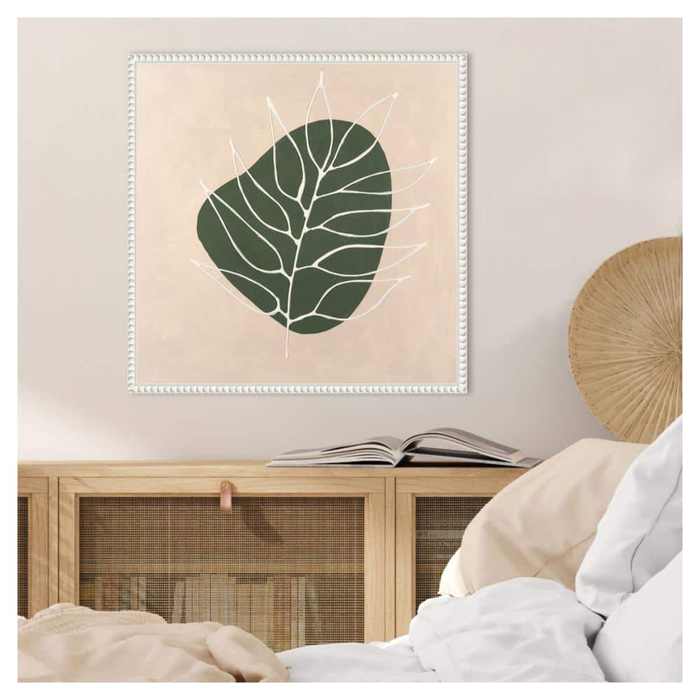 Peace Offering IV Green Leaf Abstract Canvas Wall Art with White Frame