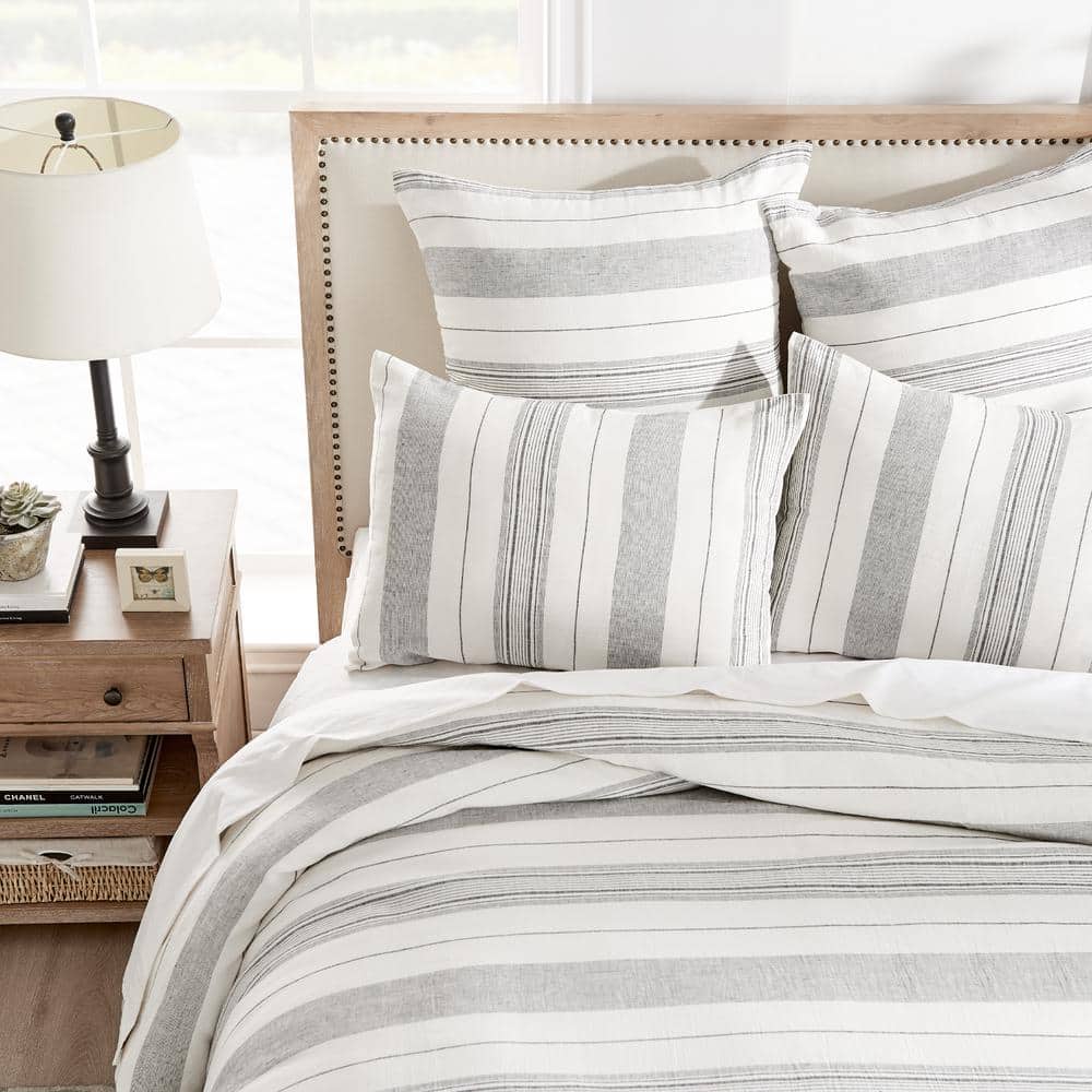Monroe Stripe Gray and White Cotton King/Cal King Duvet Set