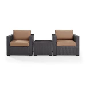 Biscayne 3-Piece Wicker Patio Outdoor Seating Set with Mocha Cushions