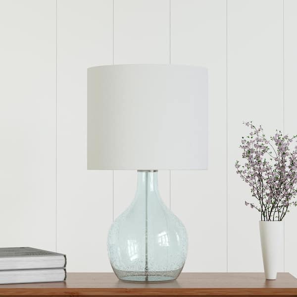 Denver 22.4 in. Blue Modern Glass Bedroom Living Room Bedside Desk Nightstand Table Lamps