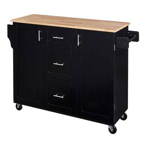 Modern Black Wood 51.49 in. Kitchen Island with Drawers