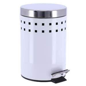 3 l/0.8 Gal. Round Perforated Metal Bath Floor Step Trash Can Waste Bin and Stainless Steel Cover and White