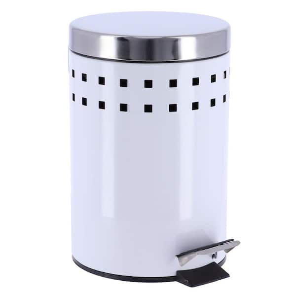 EVIDECO French home goods 3 l/0.8 Gal. Round Perforated Metal Bath Floor Step Trash Can Waste Bin and Stainless Steel Cover and White