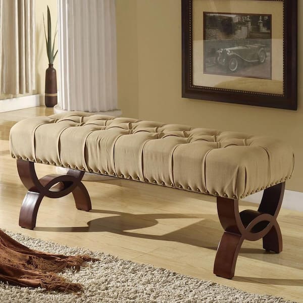 Carolina Neutral Textured 48 in. Bedroom Bench Backless with Tufting and Nailhead Trim