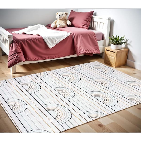 4 ft. x 6 ft. Ivory Blue and Yellow Juvenile Rainbows Youthful Area Rug