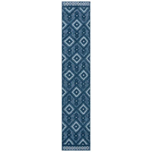 Santorini Navy/Ivory 2 ft. x 10 ft. High-Low Geometric Indoor/Outdoor Runner Rug