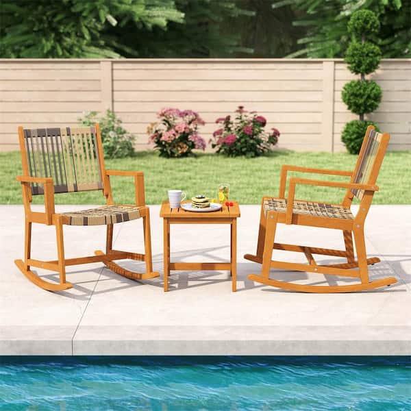 3-Piece Acacia Wood Patio Conversation Rocking Set