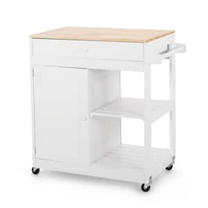 Noble House Treutlen White Kitchen Cart with Natural Wood Top 94342 ...