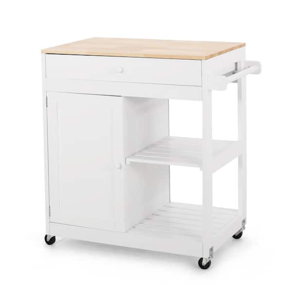 Noble House Tift Black Kitchen Cart with Natural Wood Top