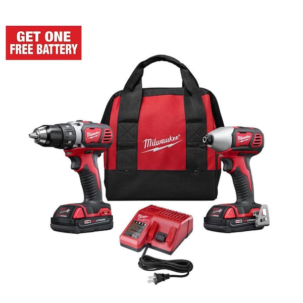 Milwaukee M18 18V Lithium-Ion Cordless Drill Driver/Impact Driver Combo Kit (2-Tool) W/ Two 1.5Ah Batteries, Charger Tool Bag
