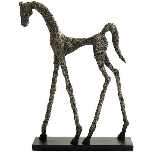 Litton Lane Bronze Polystone Textured Slim Frame Horse Sculpture with  Silver Accents 044485 - The Home Depot