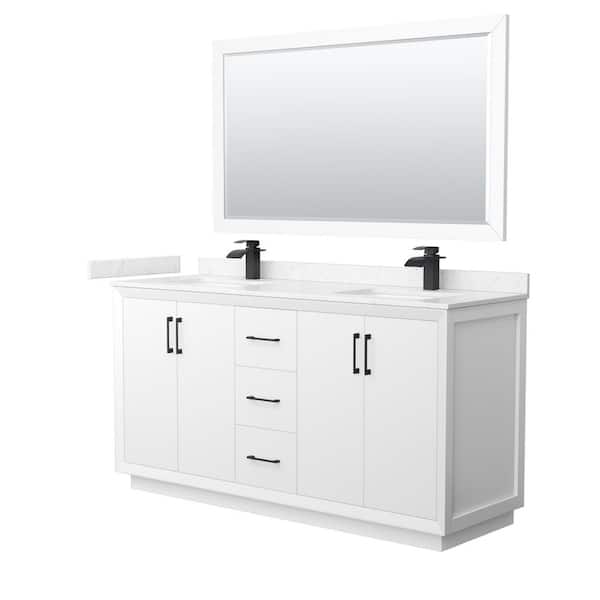 Wyndham Collection Strada 66 in. W x 22 in. D x 35 in. H Double Bath Vanity in White with Carrara Cultured Marble Top and 58 in. Mirror