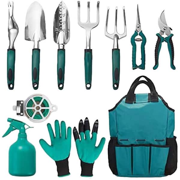 Misopily 11-Piece Garden Tool Set Aluminum Ergonomic Hand Tools with Tote Bag Gloves Rope Sprayer Gift for Women